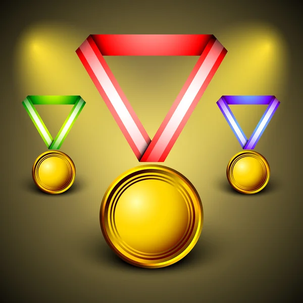 Золотые медали с лентой на блестящем фоне. EPS 10 . — стоковый вектор