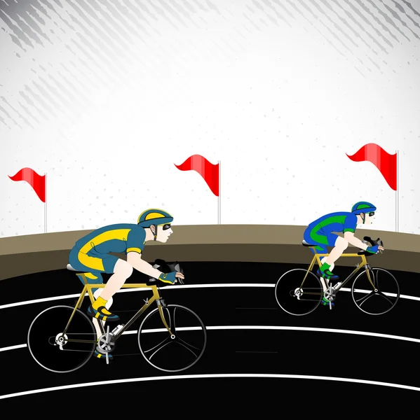 Ilustração vetorial de ciclista de corrida realizando ciclismo rápido em pista de corrida . — Vetor de Stock