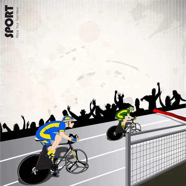 Ilustração vetorial de ciclista de corrida realizando ciclismo rápido em pista de corrida . — Vetor de Stock