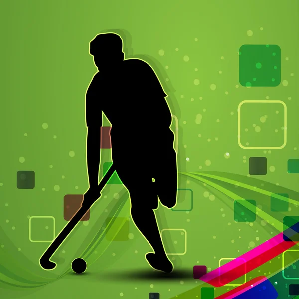 Un giocatore di hockey su sfondo astratto verde . — Vettoriale Stock