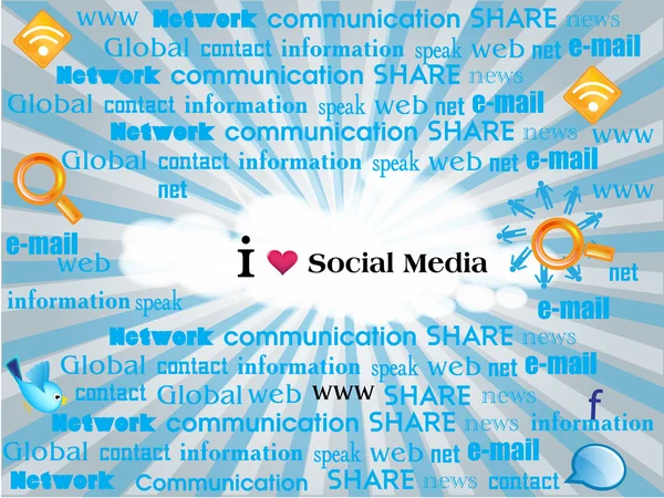 Społecznej sieci tematu wyświetlanie różnych słów podłączony do mediów społecznych. — Wektor stockowy