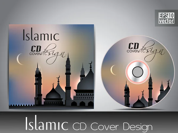 Islamisches CD-Cover-Design mit Moschee oder Masjid. Folge 10. Vektorillustration — Stockvektor