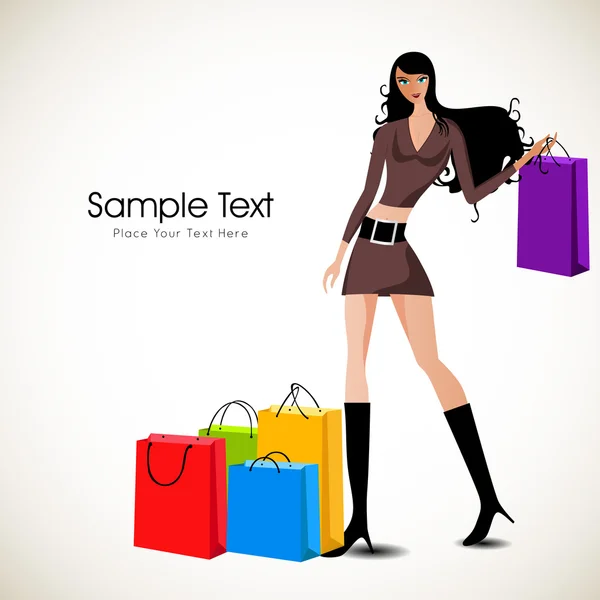 Chica de moda con bolsas de compras. EPS 10 — Vector de stock