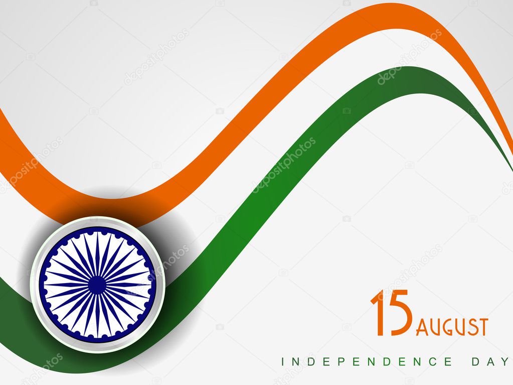 Vector illustration of Indian tricolor flag with wave on white i