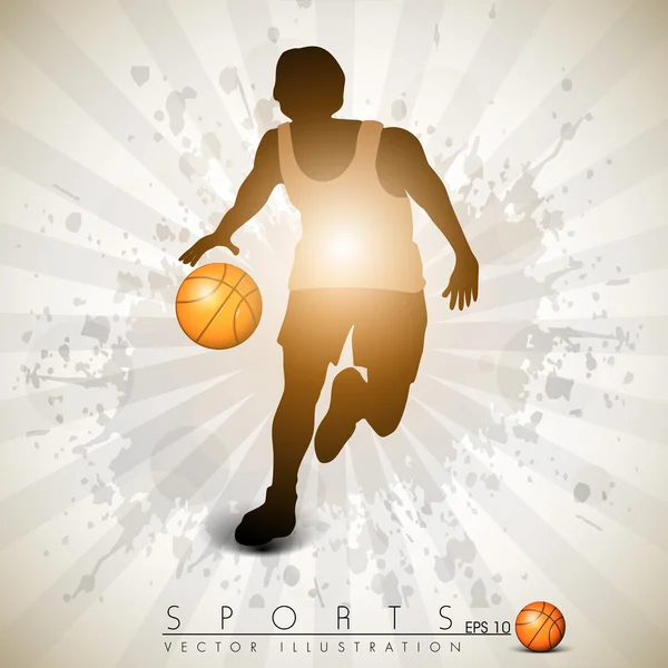 Illustration of a basketball player practicing with ball at cour — Stock Vector