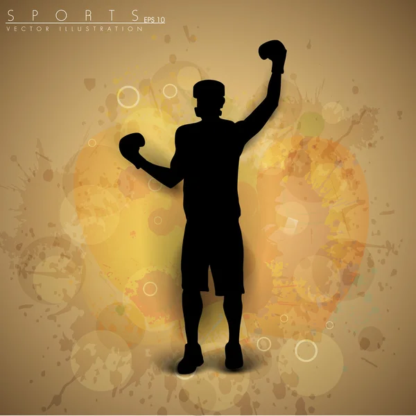 Illustration d'un boxeur en position gagnante sur abstrait coloré — Image vectorielle