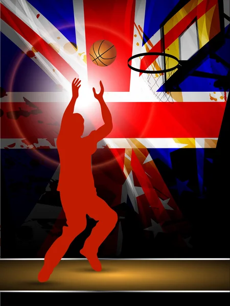 Illustrazione di un giocatore di basket che si esercita con la palla a cour — Vettoriale Stock