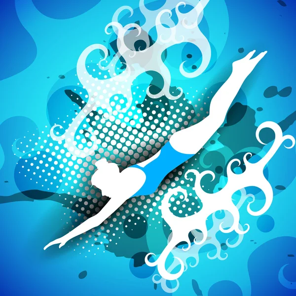 Silhouette einer Schwimmerin auf kreativem abstraktem Hintergrund mit Grunge-Effekt. Folge 10. — Stockvektor