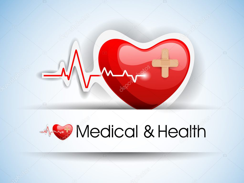 Editable vector background - heart and heartbeat symbol on refle