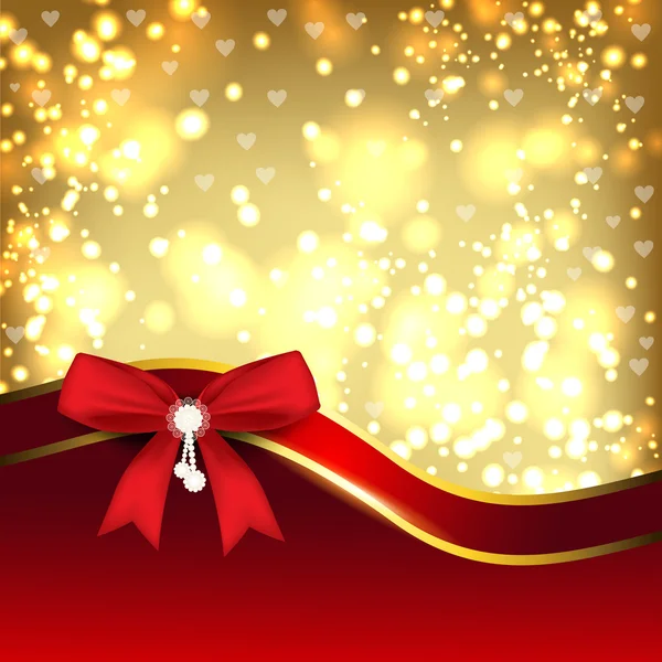 Carte de voeux ou carte cadeau avec ruban rouge sur fond doré brillant. SPE 10 . — Image vectorielle