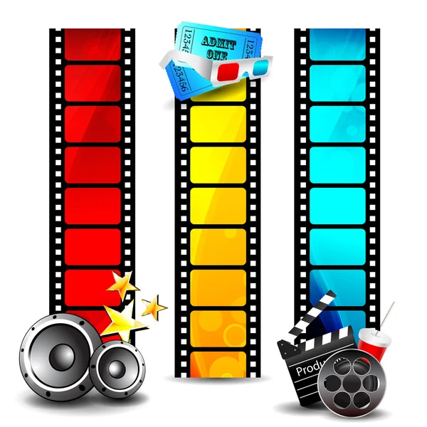 Cabeçalhos ou banners de sites de filmes cheios de objetos de entretenimento e cinema. EPS 10 . —  Vetores de Stock