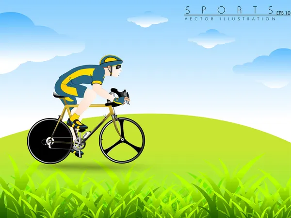 Illustration of a cyclist during cycling on grass abstract nature background.EPS 10 — Stock Vector