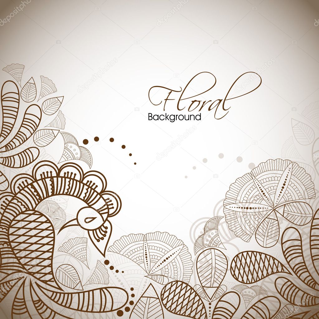 Vintage abstract floral background with peacock design. EPS 10.