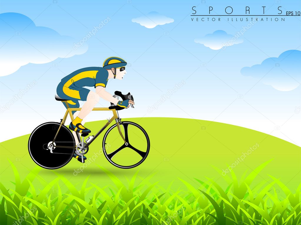 Illustration of a cyclist during cycling on grass abstract nature background.EPS 10