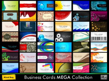 Variety of 42 detailed horizontal Colorful abstract business cards collection on different topics. Vector Illustartion Eps10. clipart