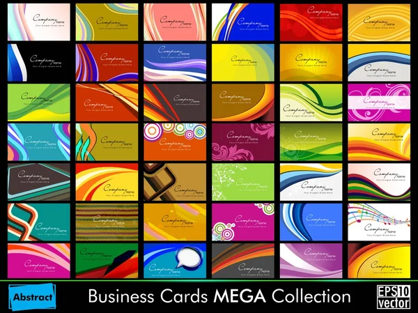 Vielzahl von 42 detaillierten horizontalen bunten abstrakten Visitenkarten zu verschiedenen Themen. Vektorillustration eps10. — Stockvektor