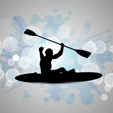 Silhouette of a man doing kayaking on abstract grungy blue background. EPS 10. clipart