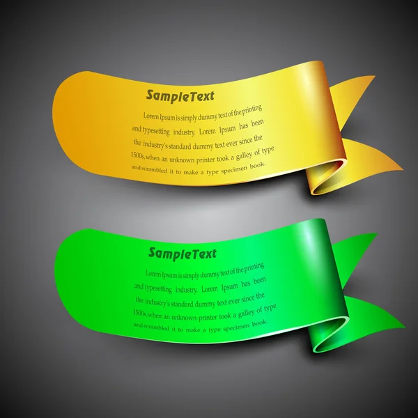 Ribbons in yellow and green color with text space, can be use as label, tag, bookmark or sticker. EPS 10. — Stock Vector
