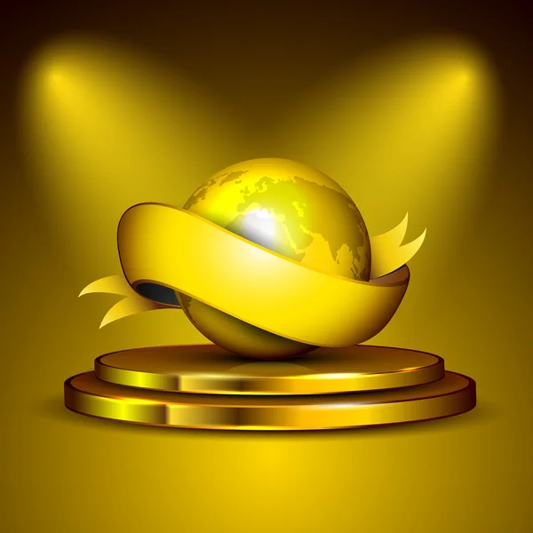 Globe doré et ruban sur scène dorée. SPE 10 — Image vectorielle