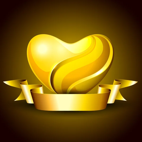 Gouden hart met lint. EPS 10. — Stockvector