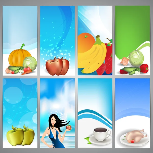 Conjunto de banners de sites de alimentos orgânicos, saúde e conceito de nutrição. EPS 10 —  Vetores de Stock