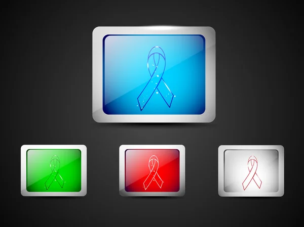 Icons of Aids awareness ribbon in blue, green, red or grey color. EPS 10. — Stock Vector