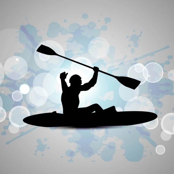 Silueta de un hombre haciendo kayak sobre fondo azul grueso abstracto. EPS 10 . — Vector de stock