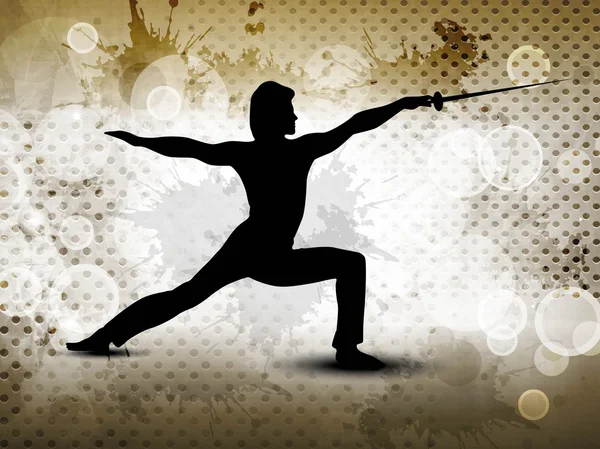 击剑运动员练习抽象球衣棕色背景上的剪影。10 eps. — 图库矢量图片