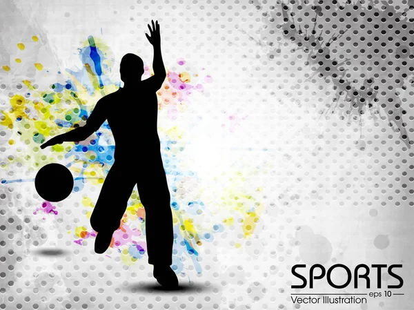 Sziluettjét kosárlabda játékos és a labda a szutykos színes absztrakt háttér. Eps10 — Stock Vector