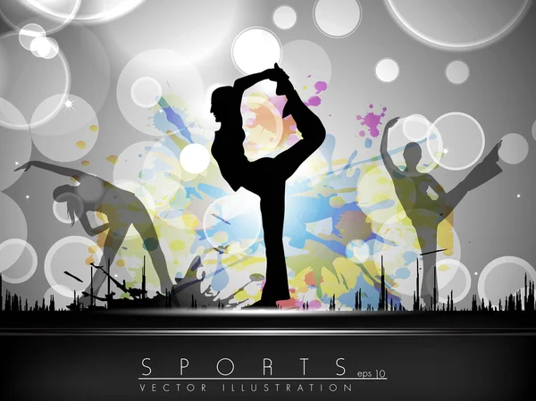 Ritmica illustrazione ragazze ginnastica su onda colorata e sfondo grunge. EPS10 . — Vettoriale Stock