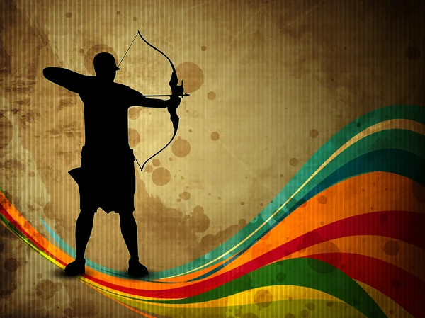 Silueta archer zaměřených cíl na výstřední vlně, archer sportovního zázemí. EPS 10. — Stockový vektor