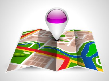 Navigation map or route map with pointer on grey background. EPS clipart