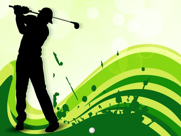 Tee Shot, silhouette of a golfer on green wave background. EPS 1 — Stock Vector