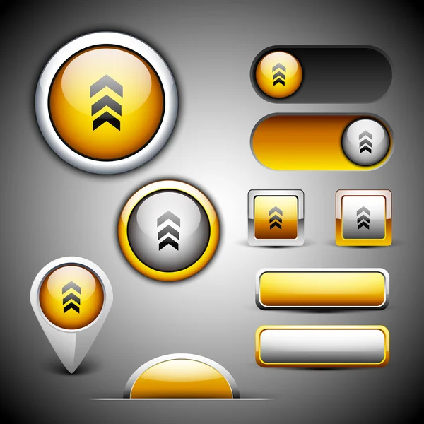 Abstraktní 3d sady lesklý ikon ve žluté barvě s šedými barva com — Stockový vektor