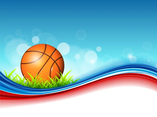 Illusztráció a kosárlabda, a zöld fű és a színes hullám vissza — Stock Vector