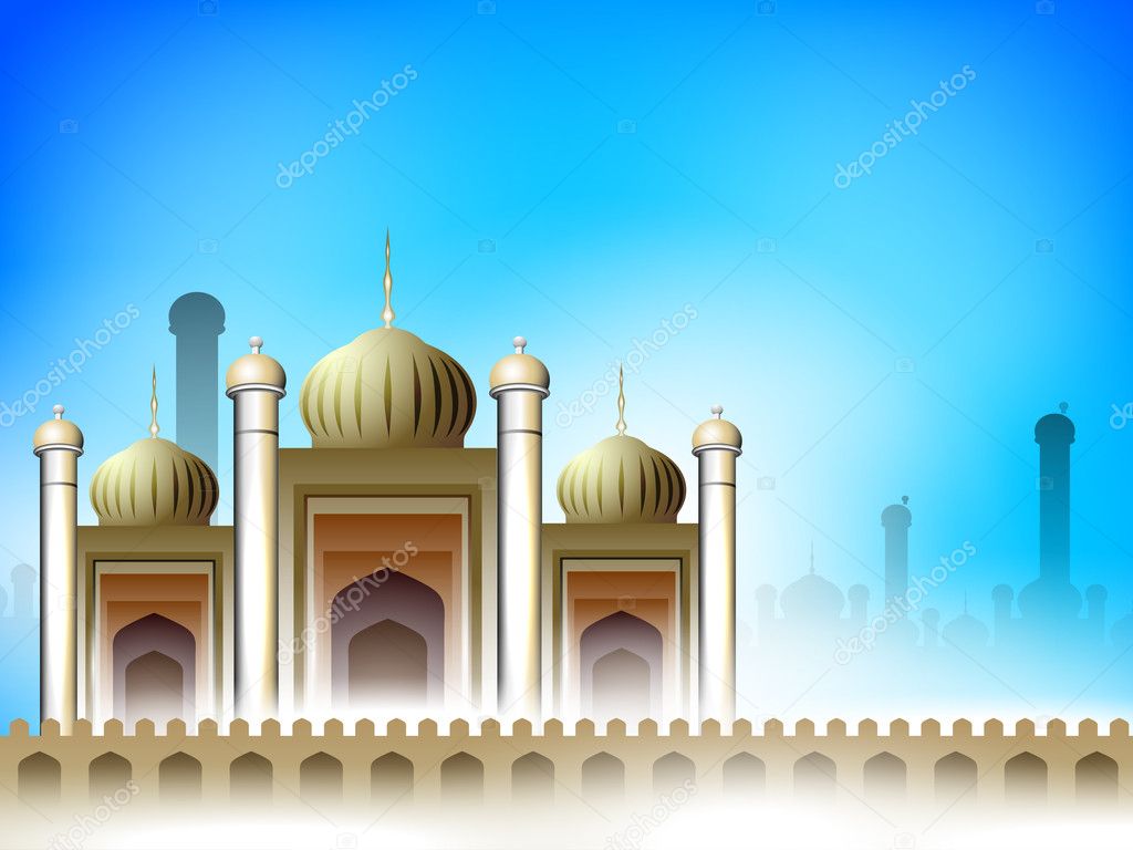 Golden Mosque or Masjid on beautiful abstract background. EPS 10