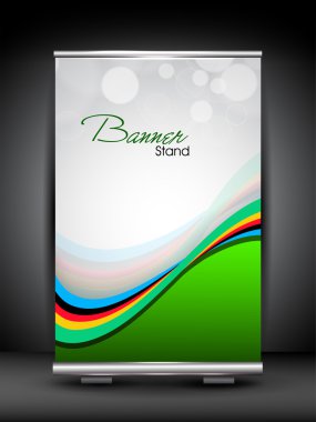 Stand banner with roll up display for product promotion or templ clipart