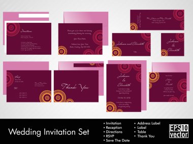 Complete set of wedding invitations or announcements with floral clipart