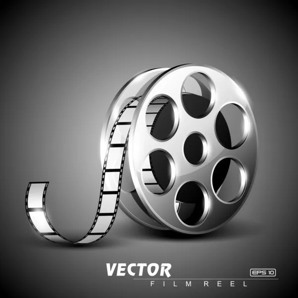 Film reel on grey stage background. EPS 10. — Stock Vector