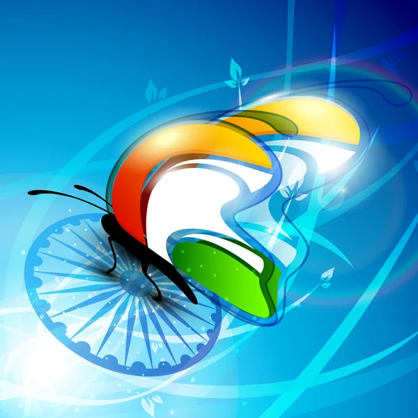 Mariposa de bandera india sobre fondo brillante de rueda de Asoka. EPS 10 . — Archivo Imágenes Vectoriales