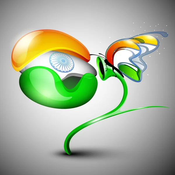 Drapeau indien papillon sur drapeau indien fleur isolée sur bac gris — Image vectorielle