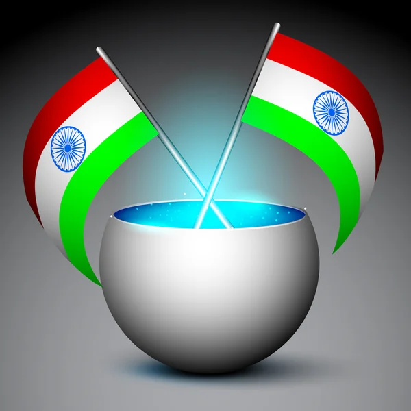 Banderas indias en elementos metálicos brillantes sobre fondo gris. EPS — Vector de stock