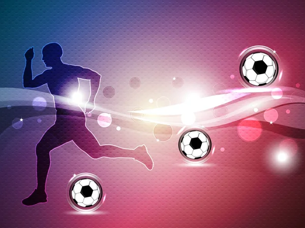 Силуэт футболиста с блестящими футбольными мячами на блестящем — стоковый вектор