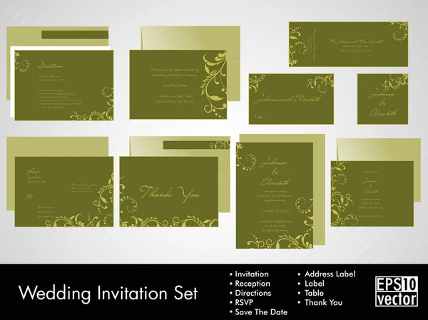 Полный набор свадебных приглашений или объявлений с цветами — стоковый вектор