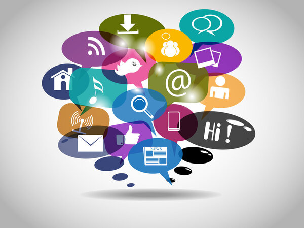 Символы социальной сети в речевых пузырях
.