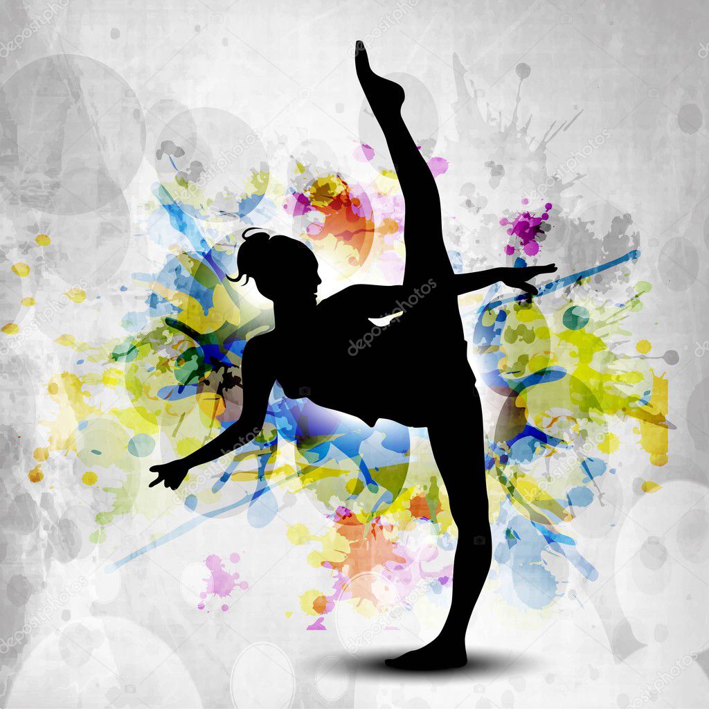 Rhythmic gymnastic girl illustration on colorful grunge backgrou