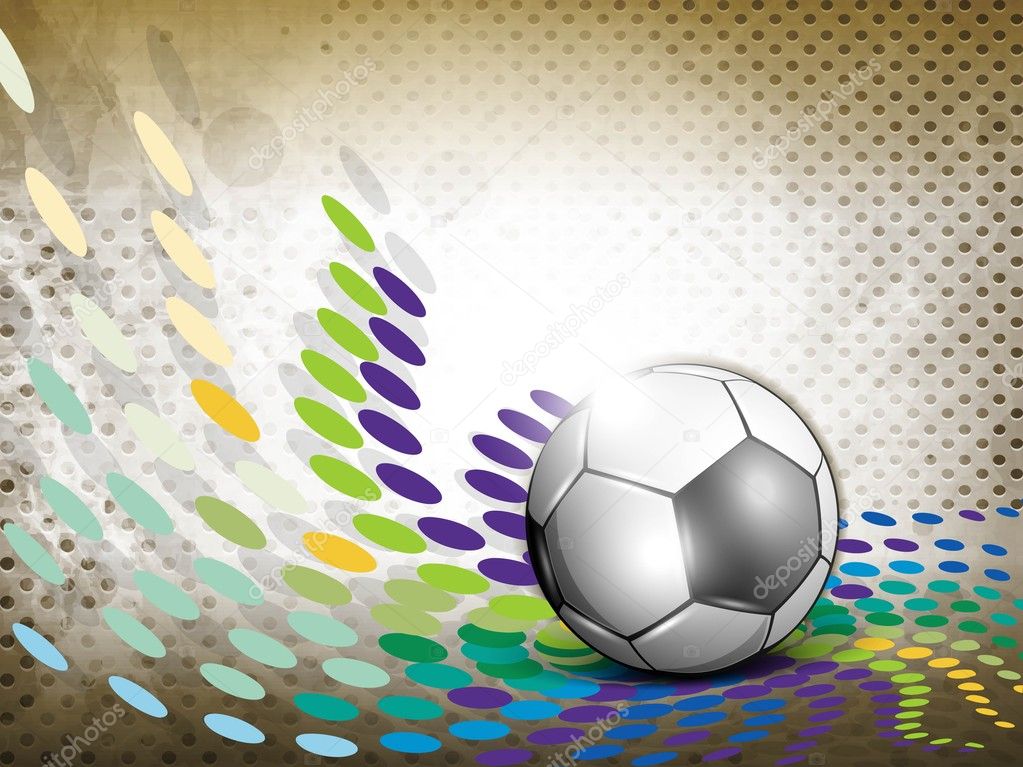 Shiny soccer ball on grungy colorful background and space for yo