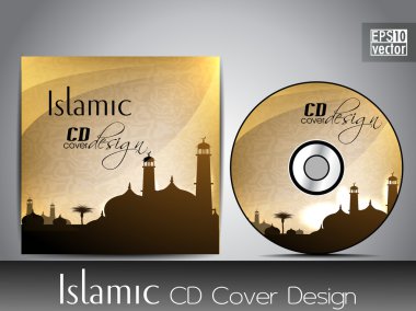 Islamic CD cover design with Mosque or Masjid silhouette with wa clipart