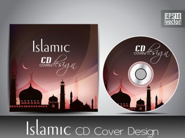 Islamic CD cover design with Mosque or Masjid silhouette with wa clipart