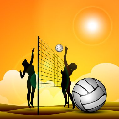 Silhouette of volley ball girls player playing volleyball ans vo clipart